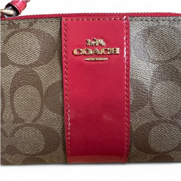 Coach Signature wristlet in light Brown and Red - Picture 2 of 7